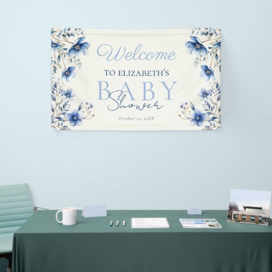濃くほこりっぽい青いワイルドフラワーベビーシャワーウェコメ 横断幕 (トレードショー)