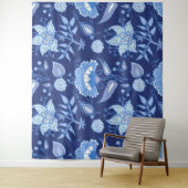 濃く淡い青いインディアンの花のエスニック・パターン タペストリー (インサイチュ)