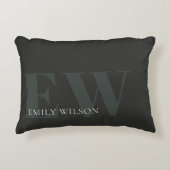 濃エレガントい濃い緑の黒のモノグラム アクセントクッション (正面)
