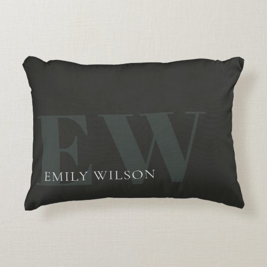 濃エレガントい濃い緑の黒のモノグラム アクセントクッション (正面)