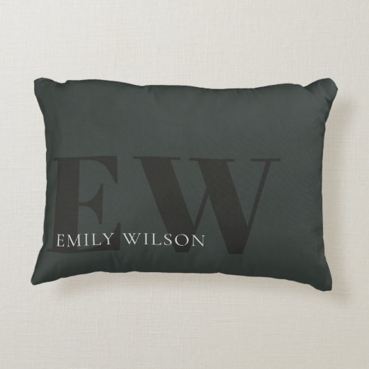 濃エレガントい濃い緑の黒のモノグラム アクセントクッション (裏面)