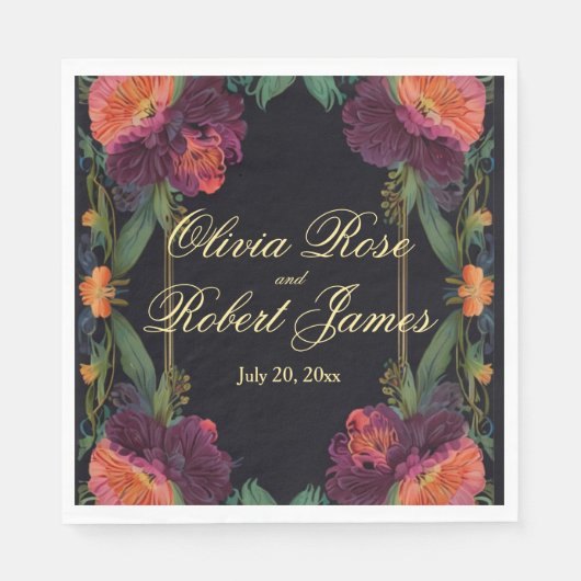 濃エレガントビクトリアン色ピンク色のフローラ スタンダードランチョンナプキン (正面)