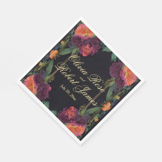 濃エレガントビクトリアン色ピンク色のフローラ スタンダードランチョンナプキン (角)