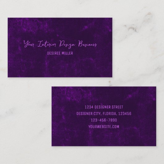 濃エレガント素朴色の紫のヴィンテージテクスチャ 名刺 (正面/裏面)