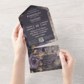 濃エレガント紫バラフローラQRコード オールインワン招待状 (貼ってはがせる)