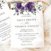 濃エレガント紫色の白フローラの緑結婚色 招待状