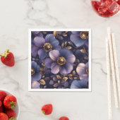 濃エレガント紫色フローラルパターンデザイン スタンダードカクテルナプキン (インサイチュ)