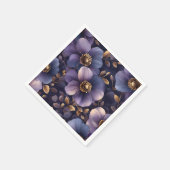 濃エレガント紫色フローラルパターンデザイン スタンダードカクテルナプキン (角)