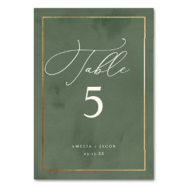 濃エレガント緑の水の色の結婚スクリプト テーブルナンバー
