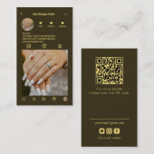 濃エレガント緑ネイルアーティストInstagram QRコード 名刺 (正面/裏面)