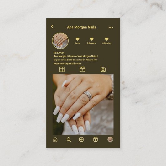 濃エレガント緑ネイルアーティストInstagram QRコード 名刺 (正面)