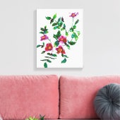 濃エレガント色のモダンピンクの水色の野花 キャンバスプリント (インサイチュ (リビング))