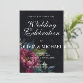 濃エレガント色の淡紅色の水色のフローラ結婚 招待状 (スタンド正面)