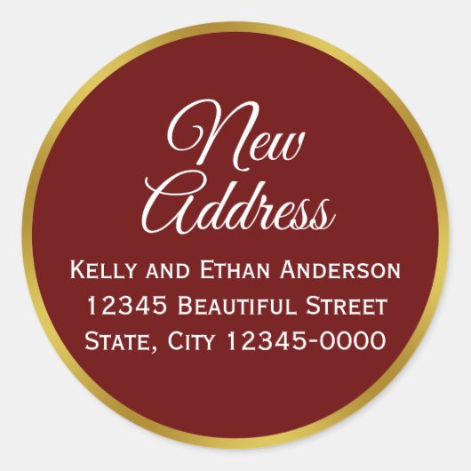 濃エレガント色の白い金ゴールド名と新しいアドレス ラウンドシール (正面)