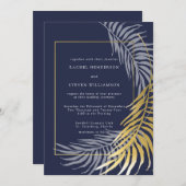 濃エレガント色の青と白の熱帯結婚国 招待状 (正面/裏面)