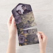 濃エレガント色ゴシック紫バラワンフォト オールインワン招待状 (貼ってはがせる)