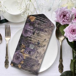 濃エレガント色ゴシック紫バラQRコード オールインワン招待状