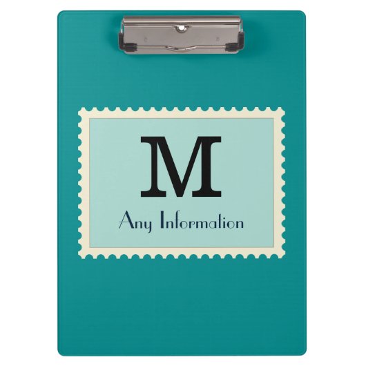 濃エレガント色シアン色モノグラム クリップボード (正面)