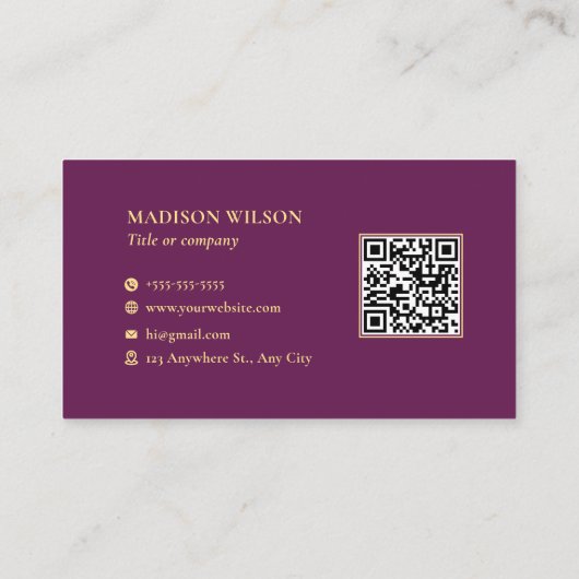 濃エレガント色ピンクのソフトイエローQRコードカスタムロゴ 名刺 (裏面)