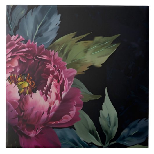 濃エレガント色ピンクフローラ水色 タイル (正面)