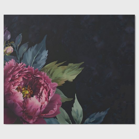 濃エレガント色ピンクフローラ水色 ラッピングペーパー (フラット)