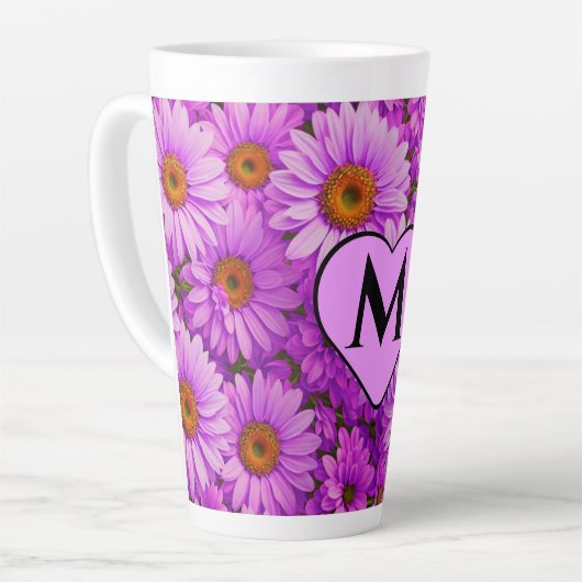 濃エレガント色ピンク色マゼンタフローラデイジー カフェラテマグ (左アングル)