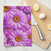 濃エレガント色ピンク色マゼンタフローラデイジー キッチンタオル (四つ折り)