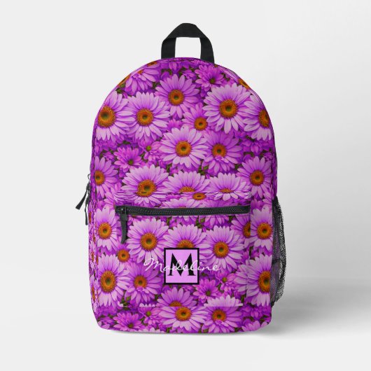 濃エレガント色ピンク色マゼンタフローラデイジー プリントバックパック (正面)