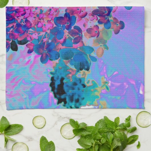 濃エレガント色ブルーとマゼンタライムライトアジサイ キッチンタオル (折り畳み)