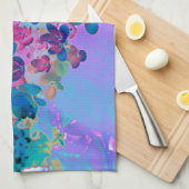 濃エレガント色ブルーとマゼンタライムライトアジサイ キッチンタオル (四つ折り)
