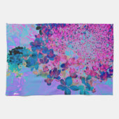 濃エレガント色ブルーとマゼンタライムライトアジサイ キッチンタオル (横)