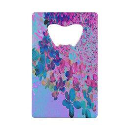 濃エレガント色ブルーとマゼンタライムライトアジサイ クレジットカード栓抜き