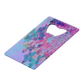 濃エレガント色ブルーとマゼンタライムライトアジサイ クレジットカード栓抜き (正面アングル)