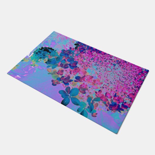 濃エレガント色ブルーとマゼンタライムライトアジサイ ドアマット (アングル)