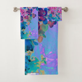 濃エレガント色ブルーとマゼンタライムライトアジサイ バスタオルセット