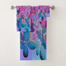 濃エレガント色ブルーとマゼンタライムライトアジサイ バスタオルセット