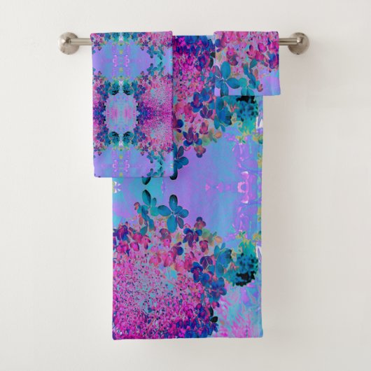 濃エレガント色ブルーとマゼンタライムライトアジサイ バスタオルセット (インサイチュ)