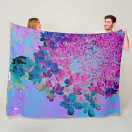 濃エレガント色ブルーとマゼンタライムライトアジサイ フリースブランケット