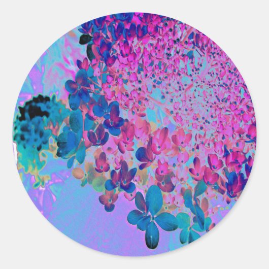 濃エレガント色ブルーとマゼンタライムライトアジサイ ラウンドシール (正面)