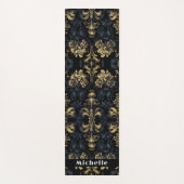 濃エレガント色ブルーグレー黒金ゴールド花ビクトリアン ヨガマット (正面)