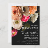 濃エレガント色ムーディコーラルピンクホワイトフローラブラック 招待状 (正面)