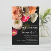 濃エレガント色ムーディコーラルピンクホワイトフローラブラック 招待状 (スタンド正面)