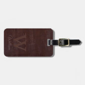 濃エレガント褐色の牛革のテクスチモノグラムのャ ラゲッジタグ (正面横)