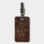 濃エレガント褐色の牛革のテクスチモノグラムのャ ラゲッジタグ (正面縦)