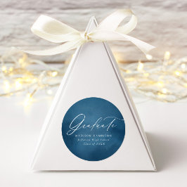 濃エレガント青の水彩卒業 ラウンドシール