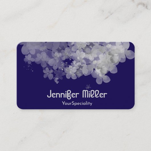 濃エレガント青の水色フローラ 名刺 (正面)