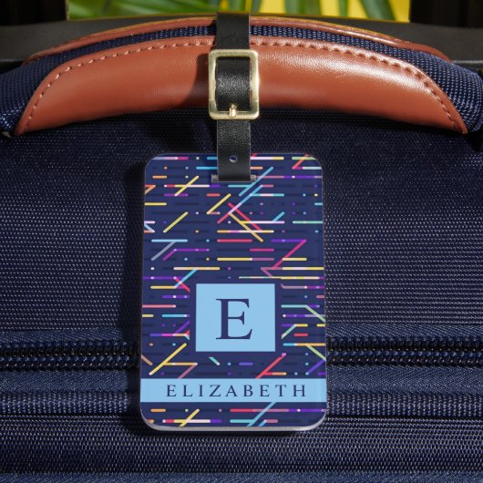 濃カスタマイズ色ネイビー青抽象芸術パターン ラゲッジタグ (正面インサイチュ2)