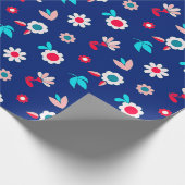 濃カラフルい青の背景の花 ラッピングペーパー (角)