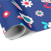 濃カラフルい青の背景の花 ラッピングペーパー (ロールコーナー)