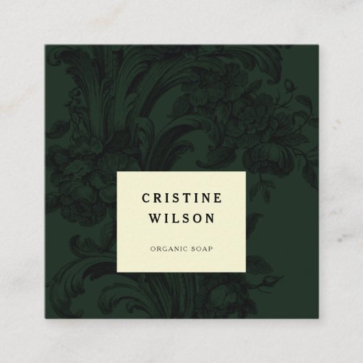 濃クラシック緑ヴィンテージ飾ビクトリアンり スクエア名刺 (正面)